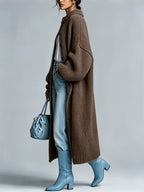 Women's Medium-Length Knit Coat, Fall Winter New Arrival, High-End Single Button Round Neck, Soft Comfortable Thickened, Elegant Casual Fashion