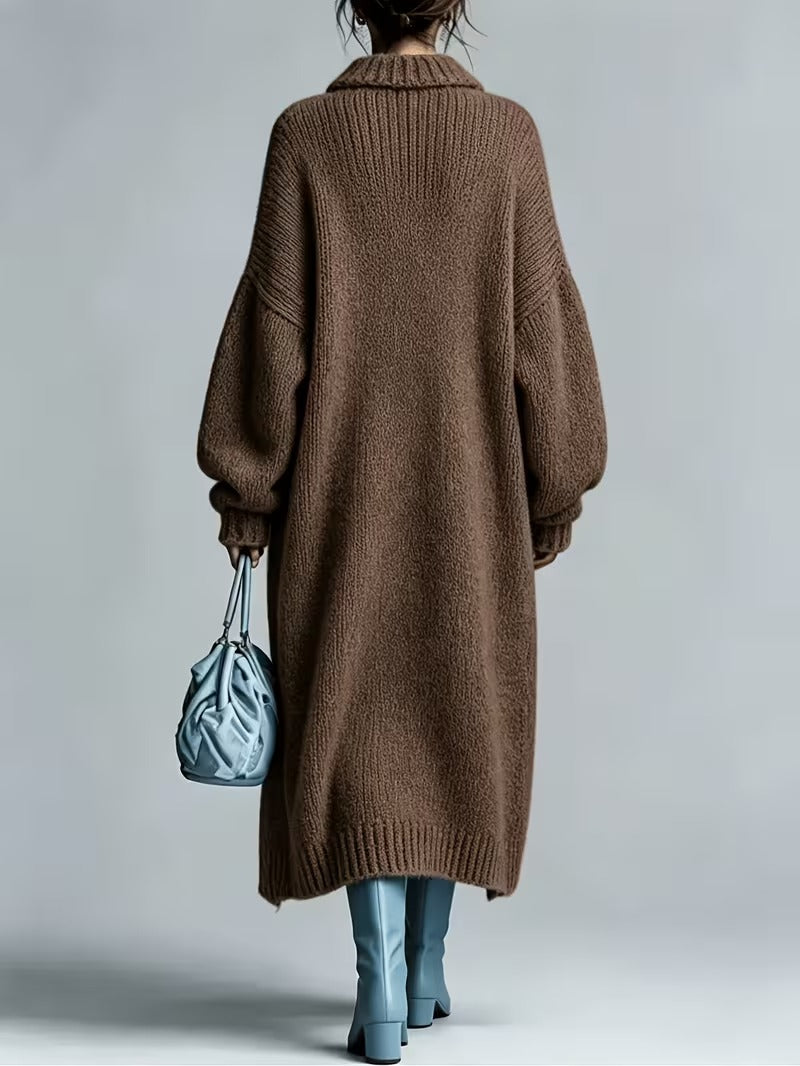 Women's Medium-Length Knit Coat, Fall Winter New Arrival, High-End Single Button Round Neck, Soft Comfortable Thickened, Elegant Casual Fashion