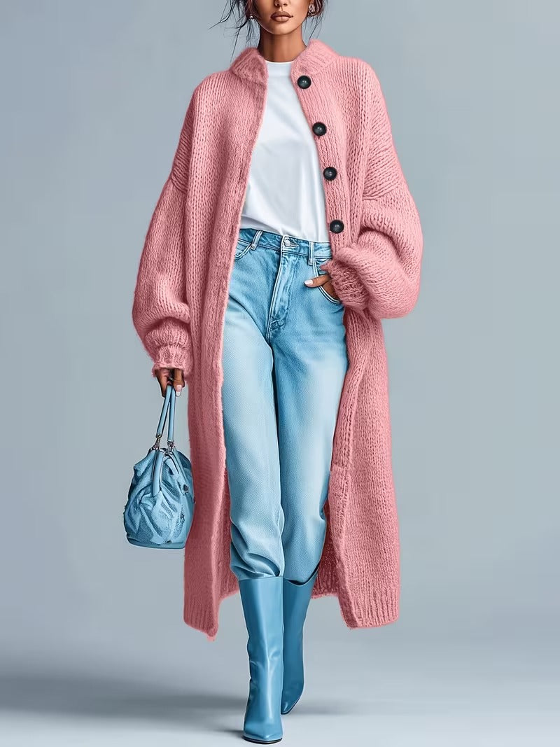 Women's Medium-Length Knit Coat, Fall Winter New Arrival, High-End Single Button Round Neck, Soft Comfortable Thickened, Elegant Casual Fashion