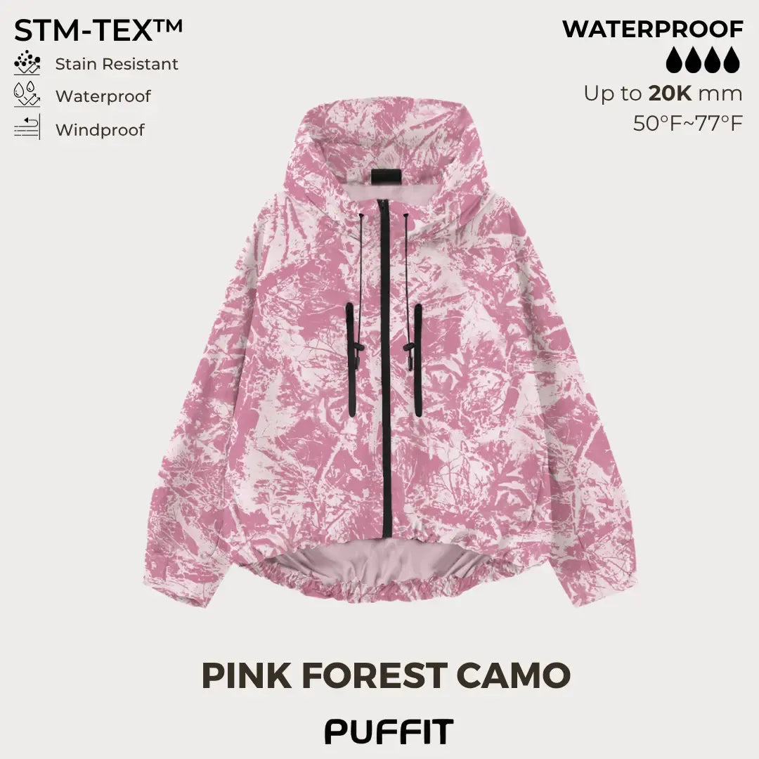 Short Oversized Rain Jacket With Bubble Hem,Loose Fit