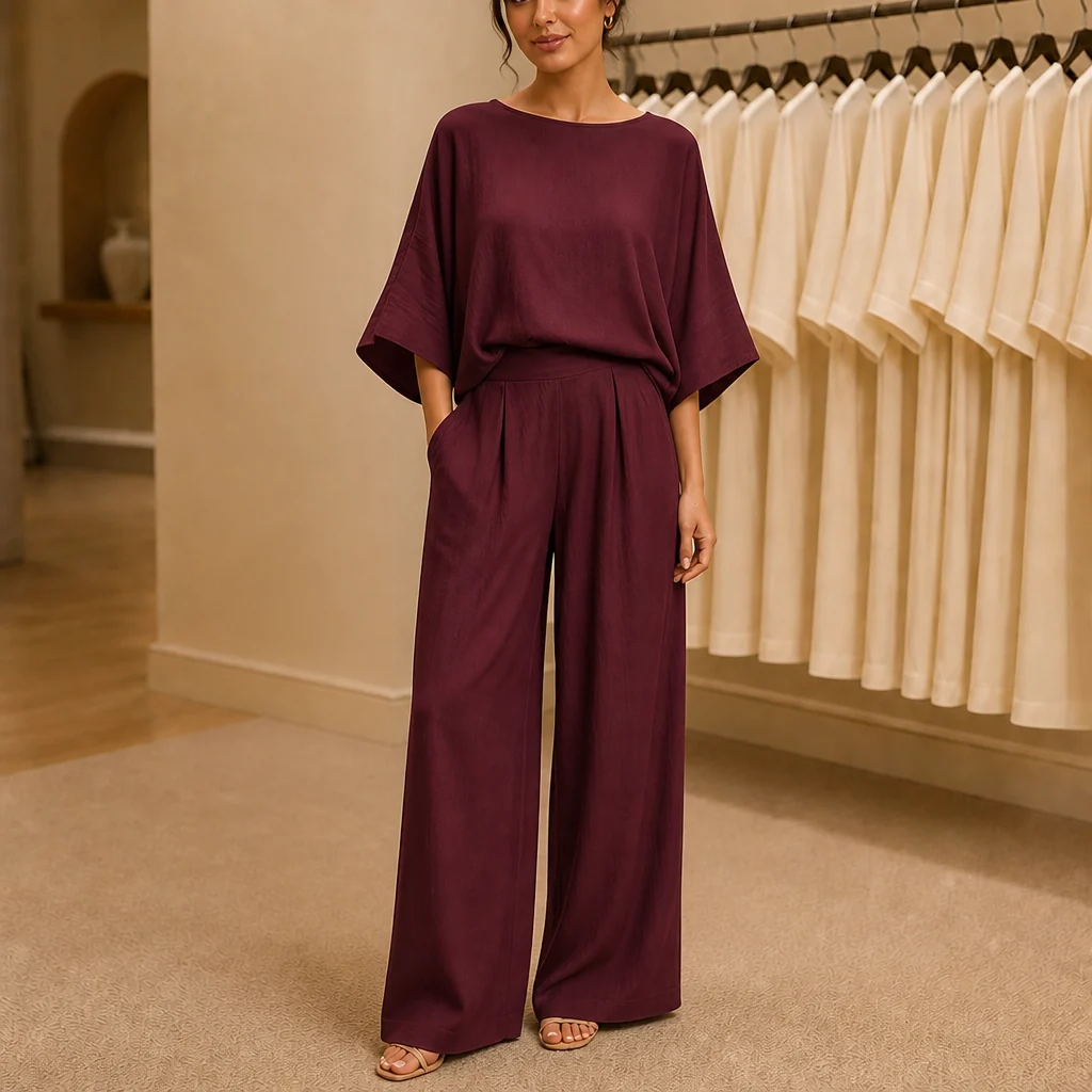 Women's Summer Fashion Elegant Basic Bell Sleeve Set, Casual European and American Style, Trendy Ladies' Clothing for 2026