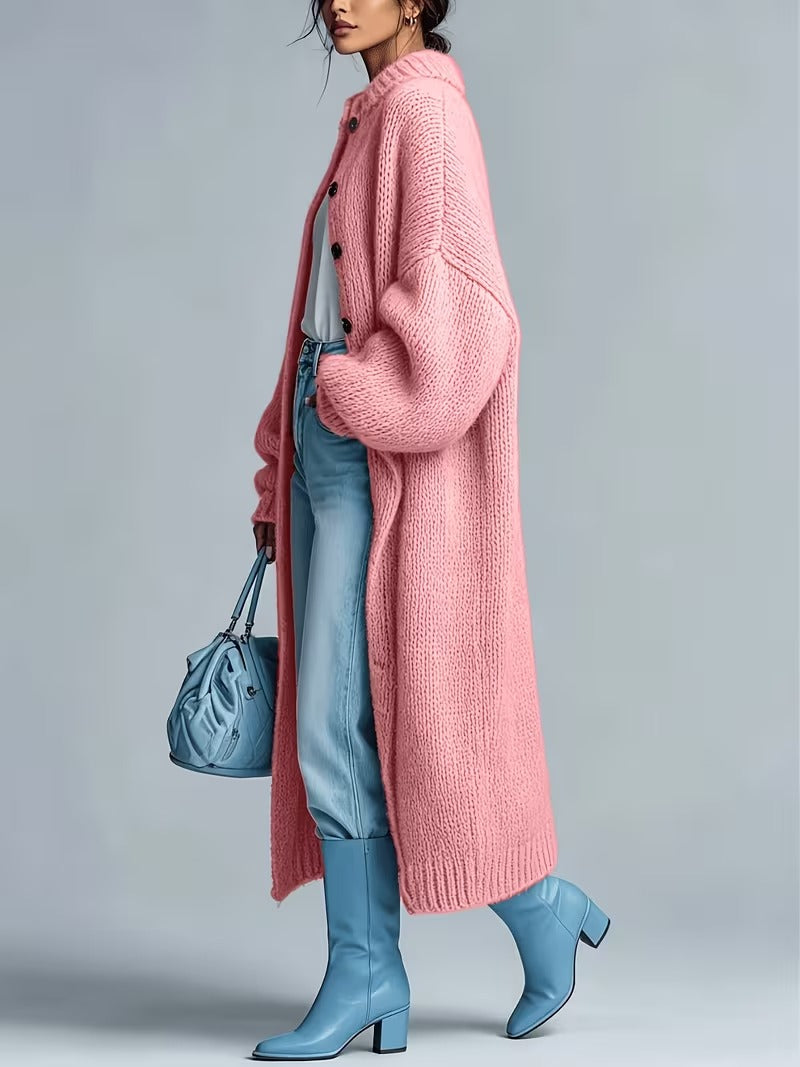 Women's Medium-Length Knit Coat, Fall Winter New Arrival, High-End Single Button Round Neck, Soft Comfortable Thickened, Elegant Casual Fashion