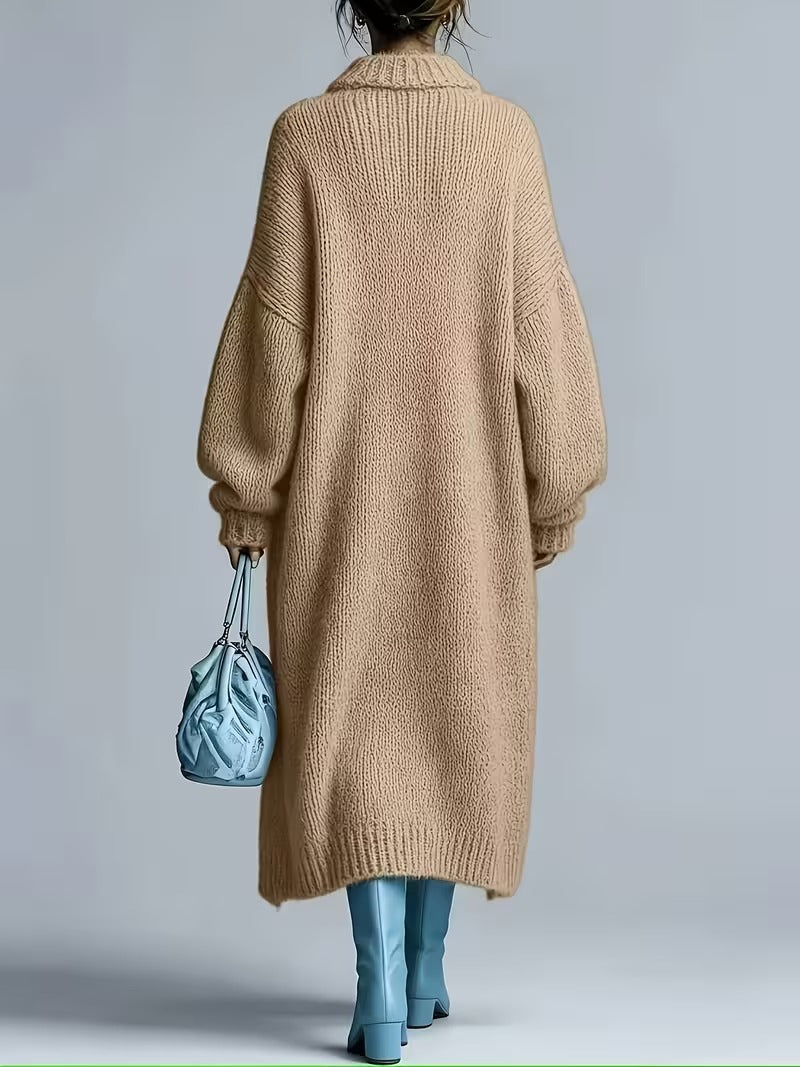 Women's Medium-Length Knit Coat, Fall Winter New Arrival, High-End Single Button Round Neck, Soft Comfortable Thickened, Elegant Casual Fashion