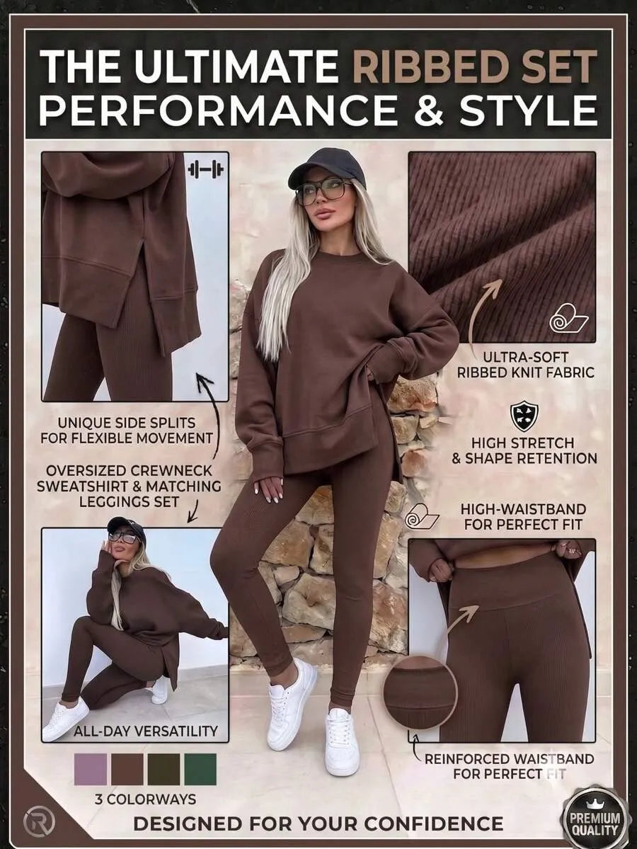 Women's Casual Drop Shoulder Sweatshirt Set