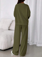 Women's Fall Winter New Long Sleeve Round Neck Sweatshirt and Pants Set, Casual Loose-Fitting Two-Piece Fashion, Travel Party Inspiration