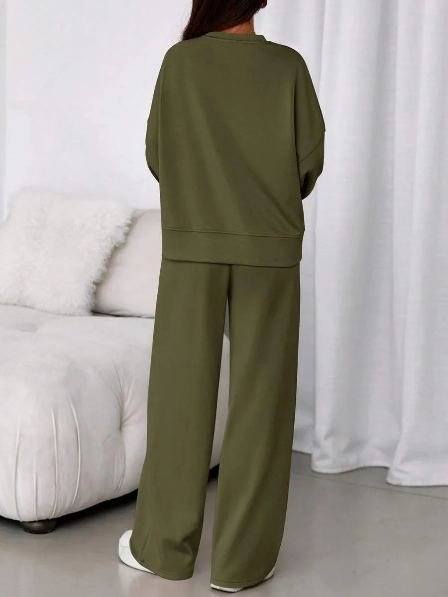 Women's Fall Winter New Long Sleeve Round Neck Sweatshirt and Pants Set, Casual Loose-Fitting Two-Piece Fashion, Travel Party Inspiration