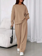 Women's Fall Winter New Long Sleeve Round Neck Sweatshirt and Pants Set, Casual Loose-Fitting Two-Piece Fashion, Travel Party Inspiration