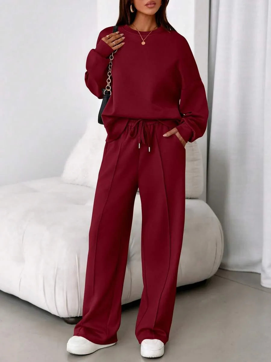 Women's Fall Winter New Long Sleeve Round Neck Sweatshirt and Pants Set, Casual Loose-Fitting Two-Piece Fashion, Travel Party Inspiration