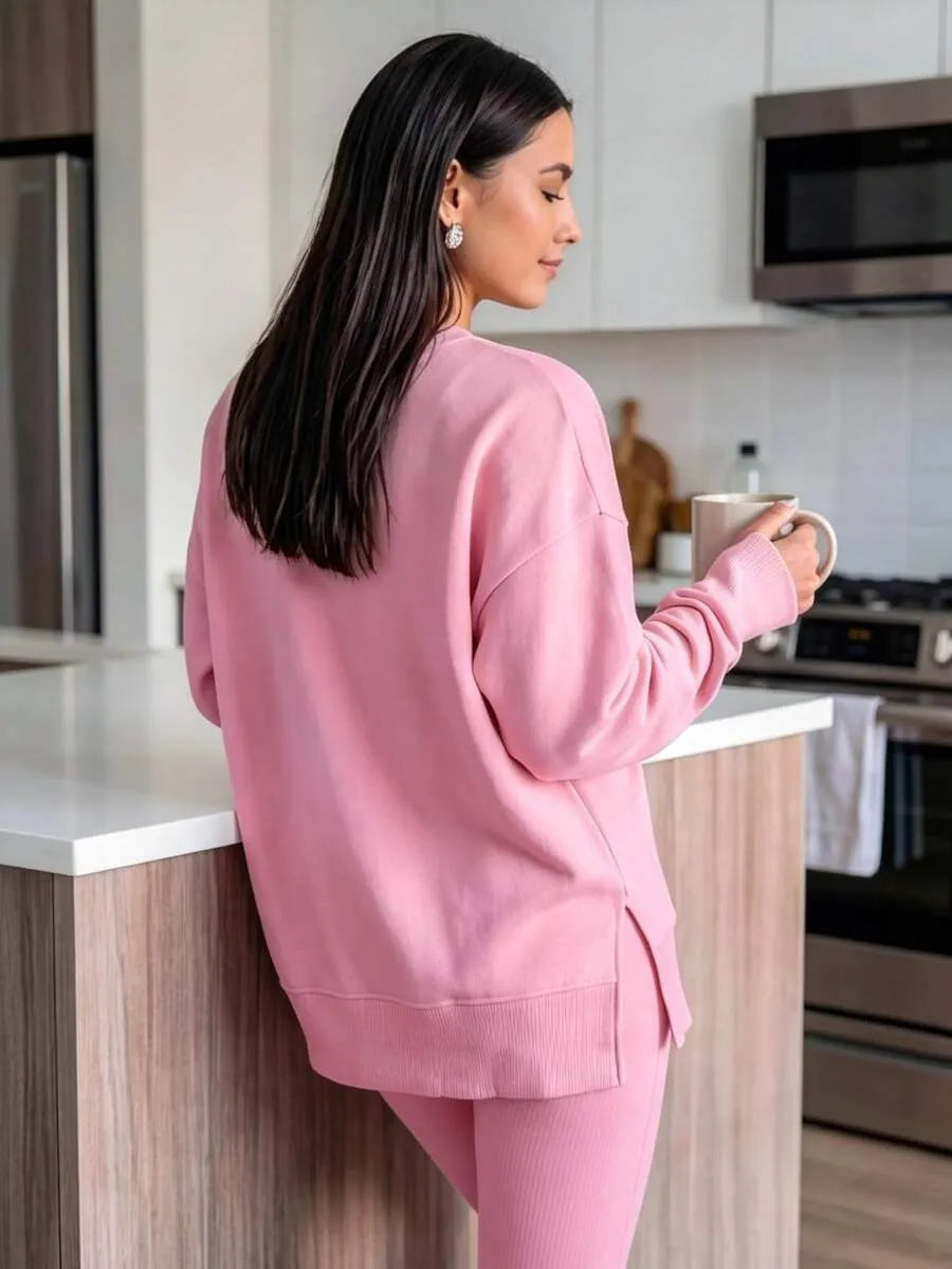 Women's Casual Drop Shoulder Sweatshirt Set