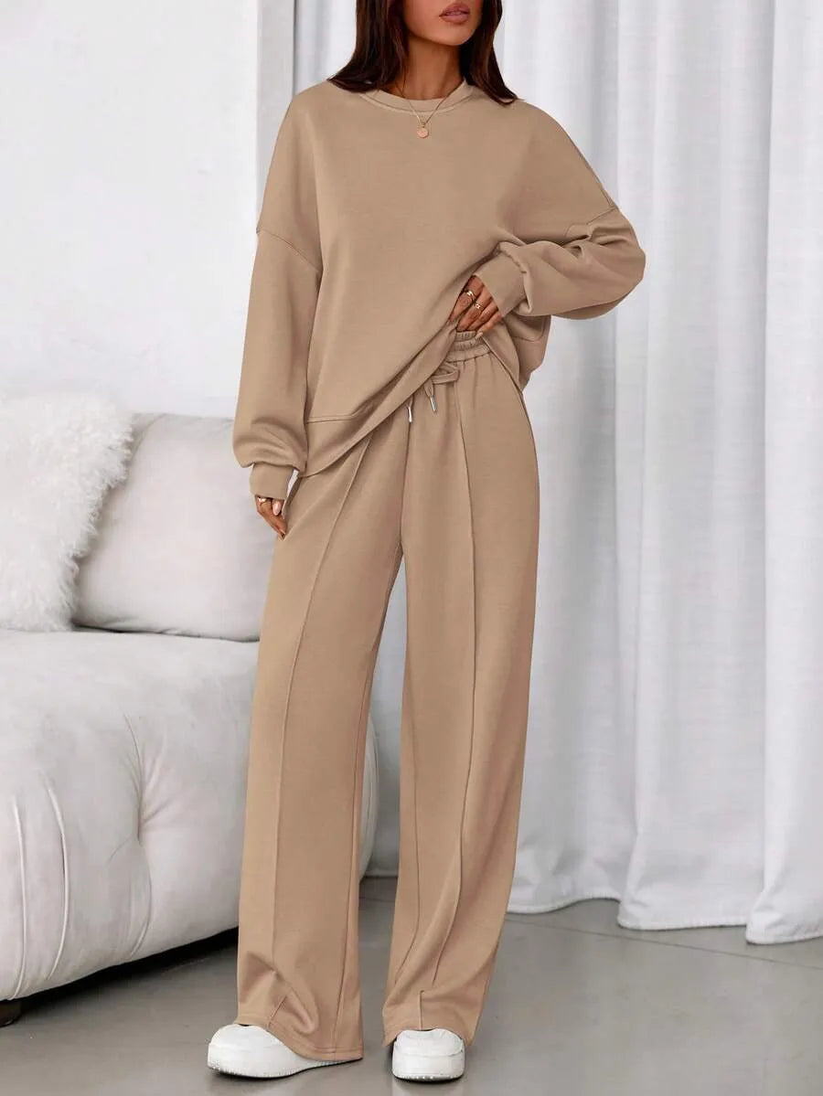 Women's Fall Winter New Long Sleeve Round Neck Sweatshirt and Pants Set, Casual Loose-Fitting Two-Piece Fashion, Travel Party Inspiration