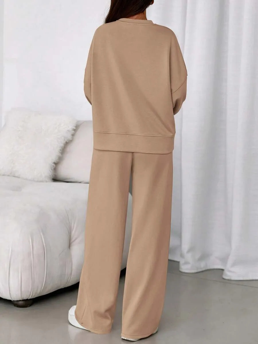 Women's Fall Winter New Long Sleeve Round Neck Sweatshirt and Pants Set, Casual Loose-Fitting Two-Piece Fashion, Travel Party Inspiration