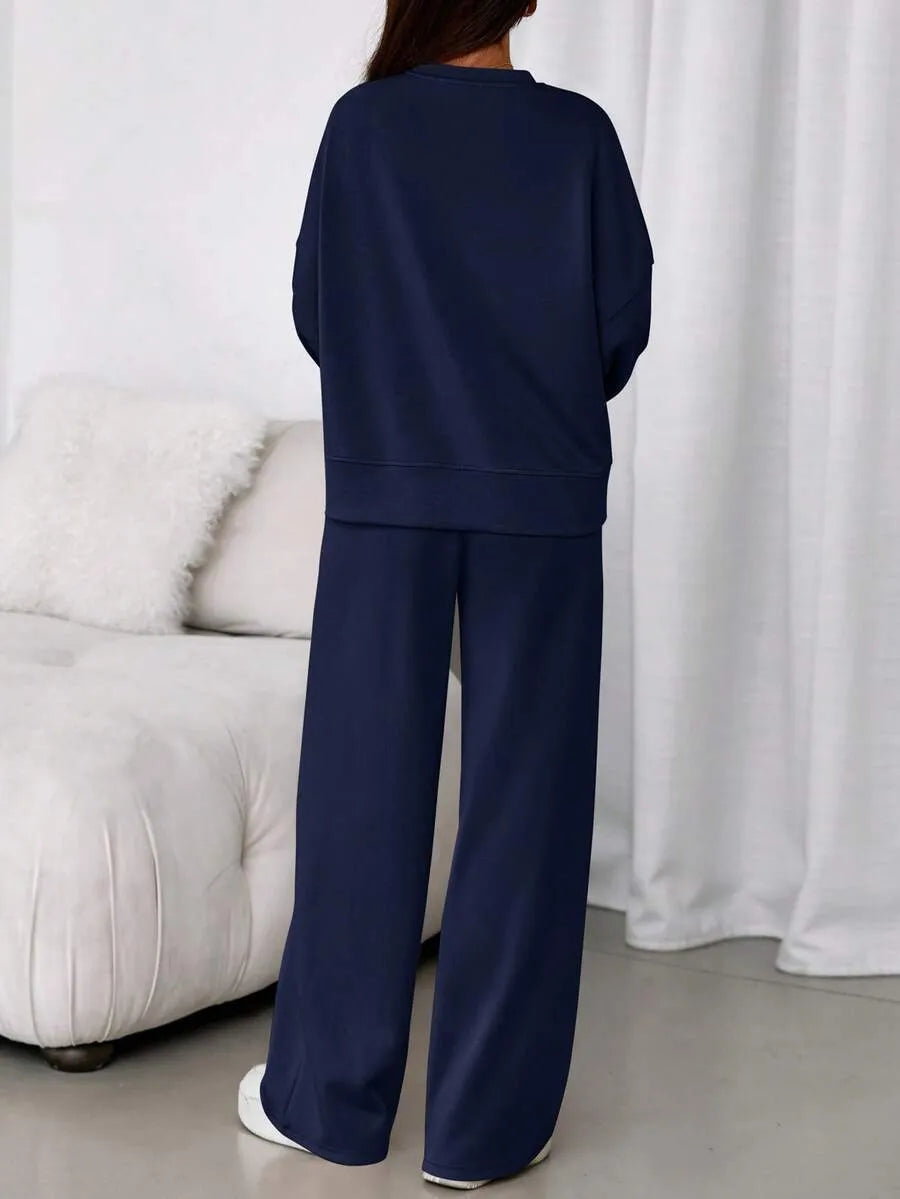 Women's Fall Winter New Long Sleeve Round Neck Sweatshirt and Pants Set, Casual Loose-Fitting Two-Piece Fashion, Travel Party Inspiration