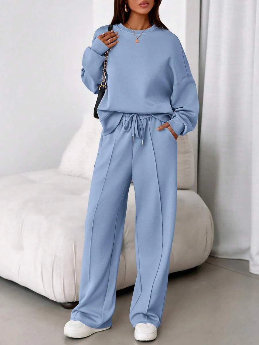 Women's Fall Winter New Long Sleeve Round Neck Sweatshirt and Pants Set, Casual Loose-Fitting Two-Piece Fashion, Travel Party Inspiration