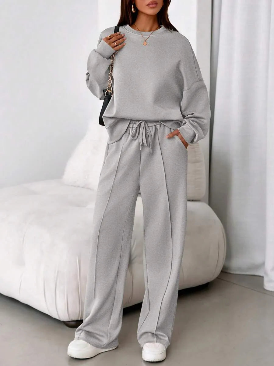 Women's Fall Winter New Long Sleeve Round Neck Sweatshirt and Pants Set, Casual Loose-Fitting Two-Piece Fashion, Travel Party Inspiration