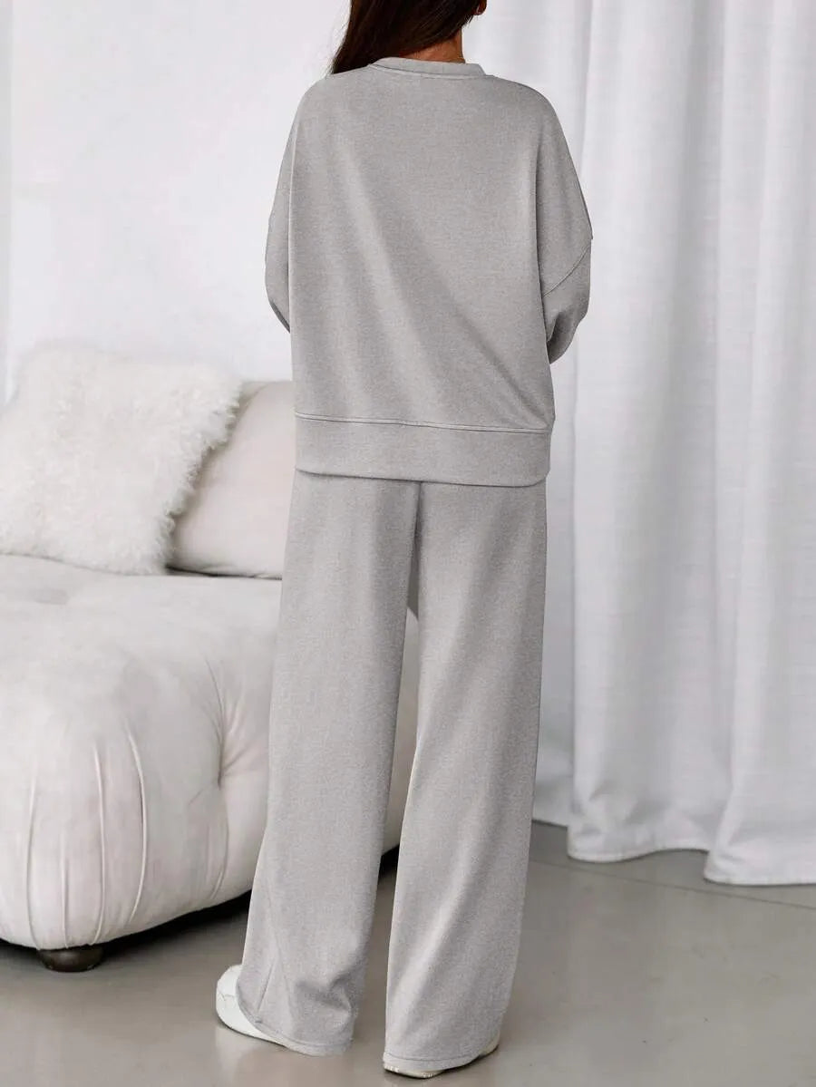 Women's Fall Winter New Long Sleeve Round Neck Sweatshirt and Pants Set, Casual Loose-Fitting Two-Piece Fashion, Travel Party Inspiration