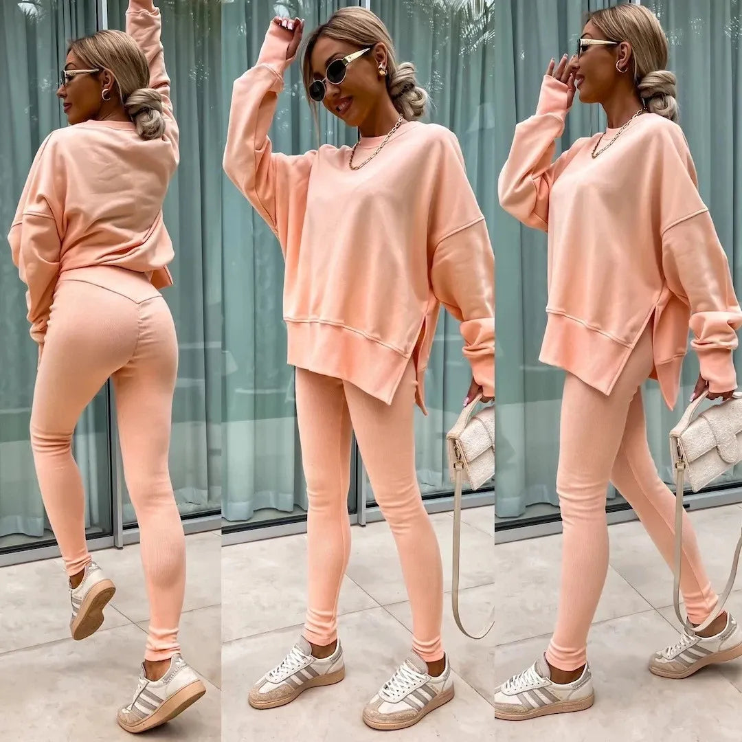 Women's Casual Drop Shoulder Sweatshirt Set