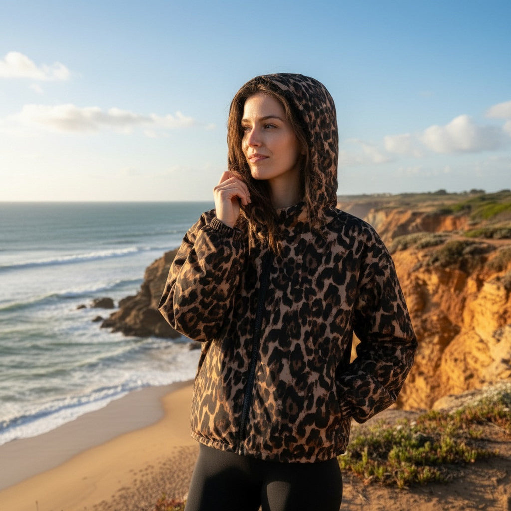 Print Water Resistant Sherpa Cropped Drying Robe