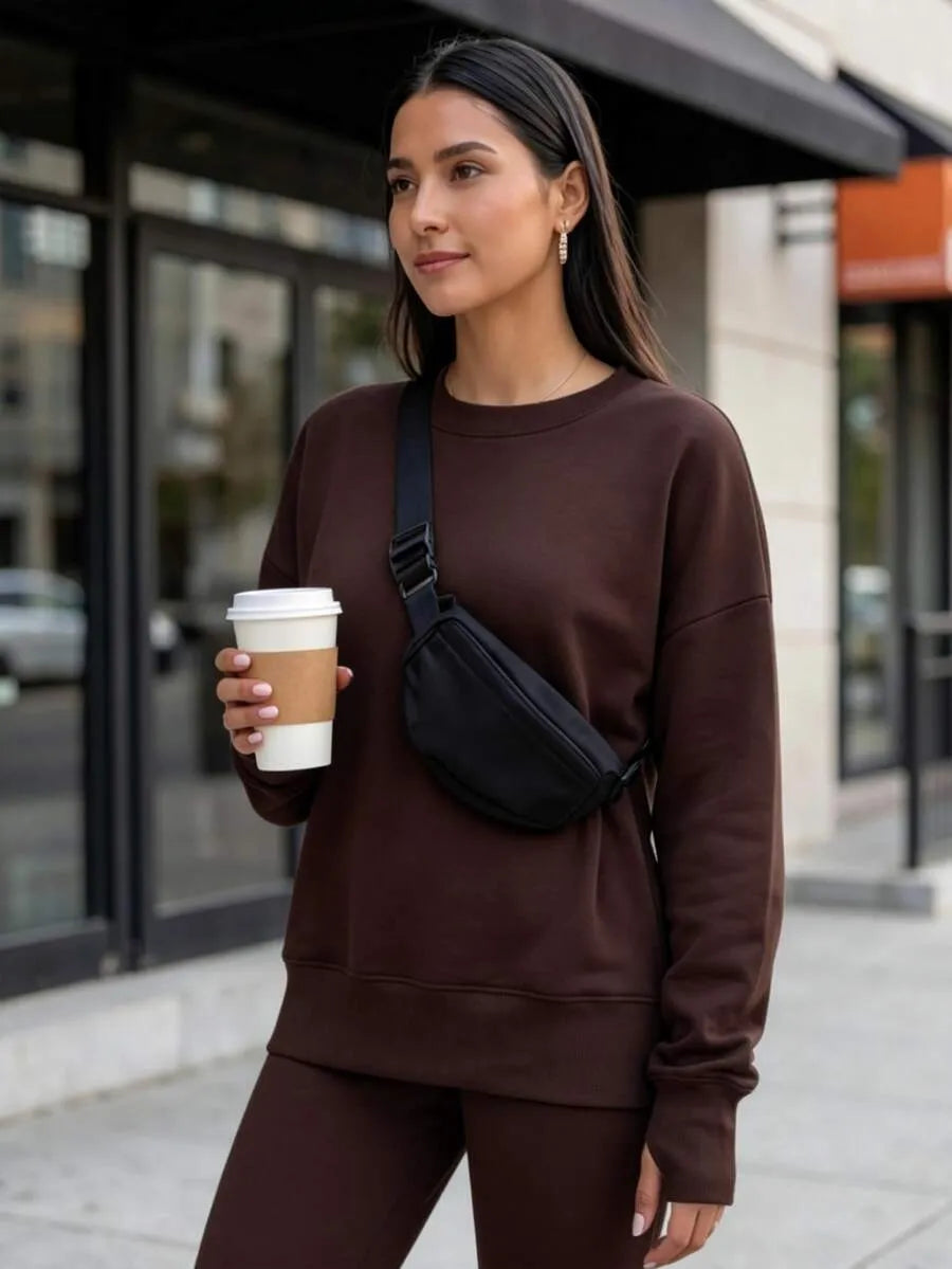 Women's Casual Drop Shoulder Sweatshirt Set