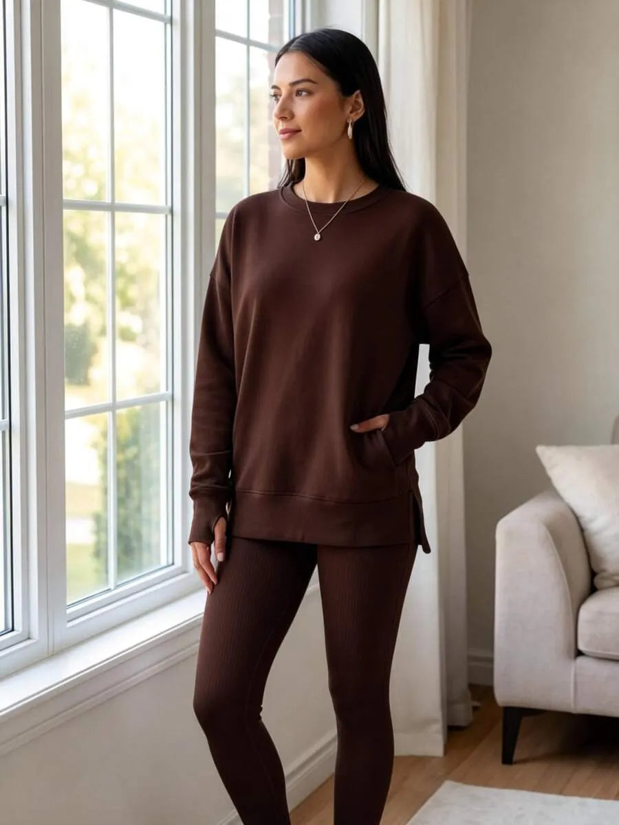 Women's Casual Drop Shoulder Sweatshirt Set