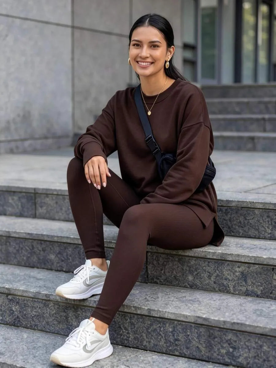 Women's Casual Drop Shoulder Sweatshirt Set