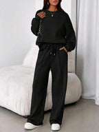 Women's Fall Winter New Long Sleeve Round Neck Sweatshirt and Pants Set, Casual Loose-Fitting Two-Piece Fashion, Travel Party Inspiration