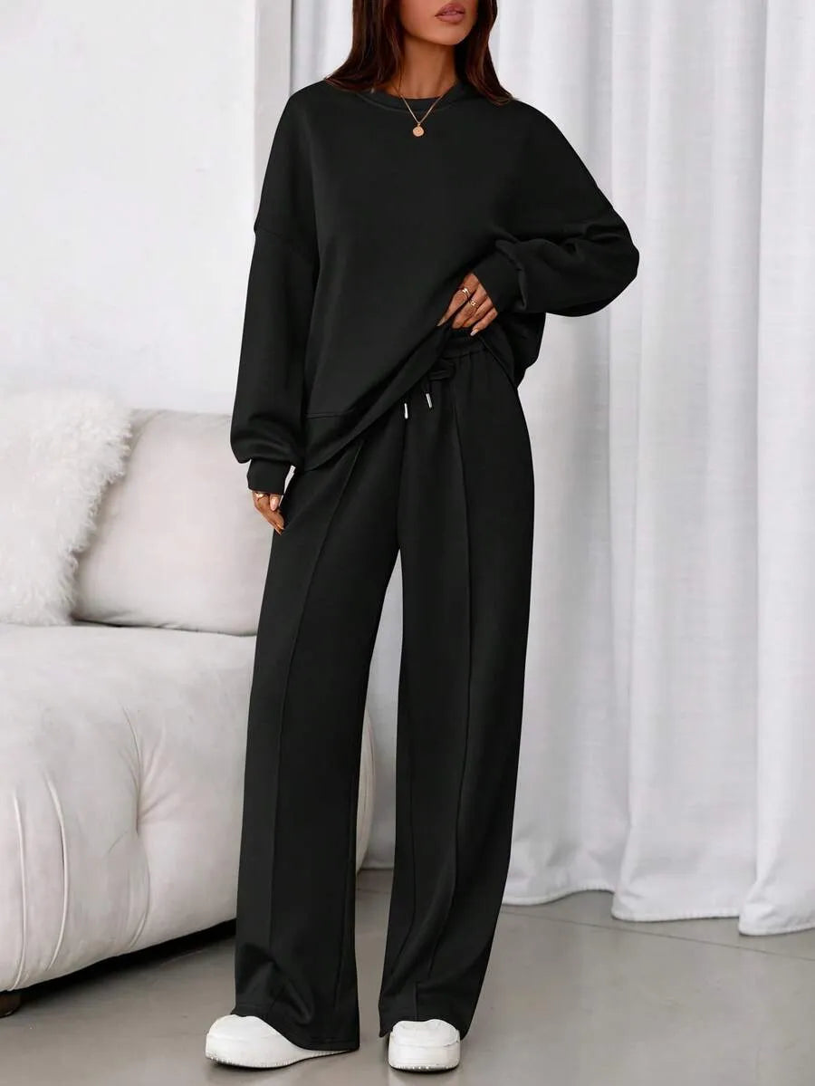 Women's Fall Winter New Long Sleeve Round Neck Sweatshirt and Pants Set, Casual Loose-Fitting Two-Piece Fashion, Travel Party Inspiration