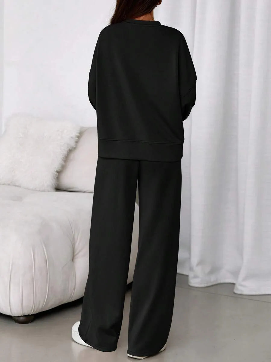 Women's Fall Winter New Long Sleeve Round Neck Sweatshirt and Pants Set, Casual Loose-Fitting Two-Piece Fashion, Travel Party Inspiration