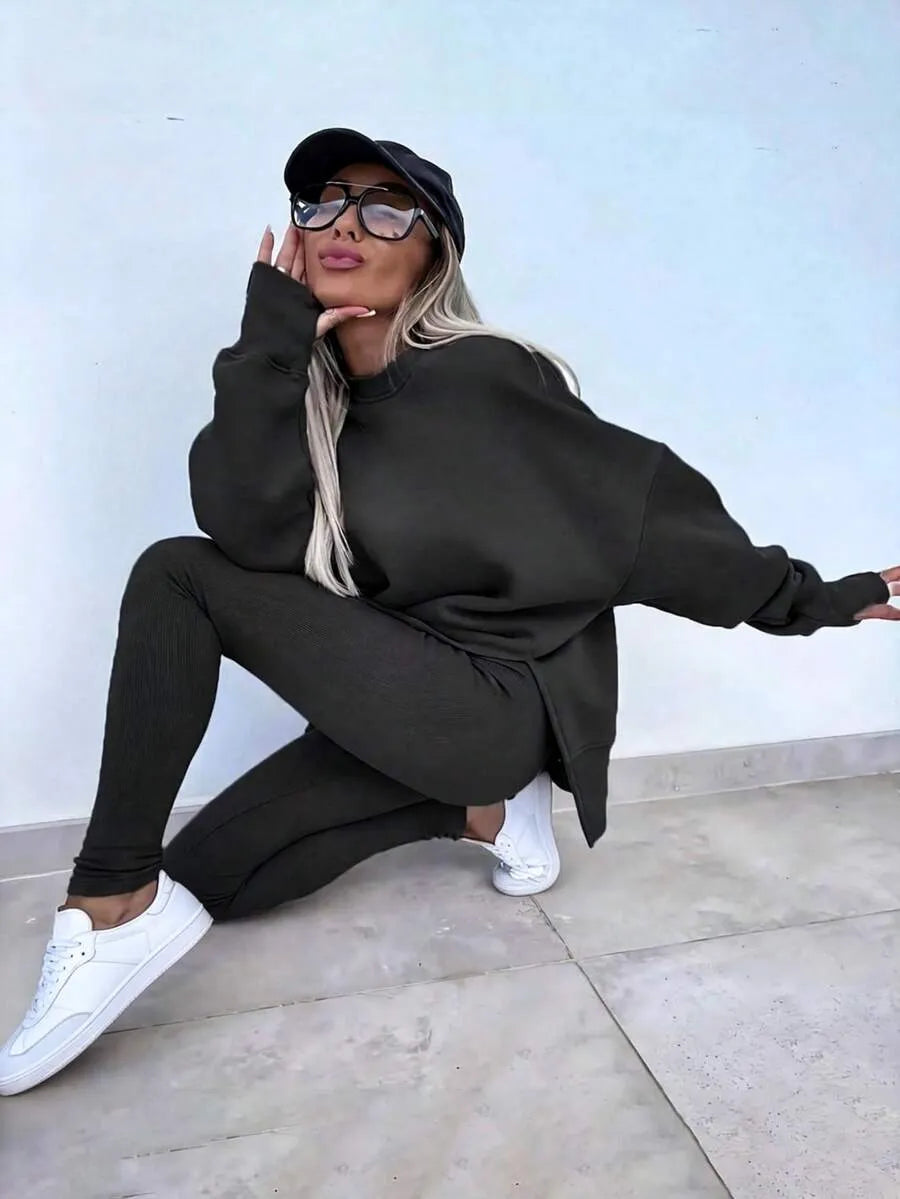 Women's Casual Drop Shoulder Sweatshirt Set