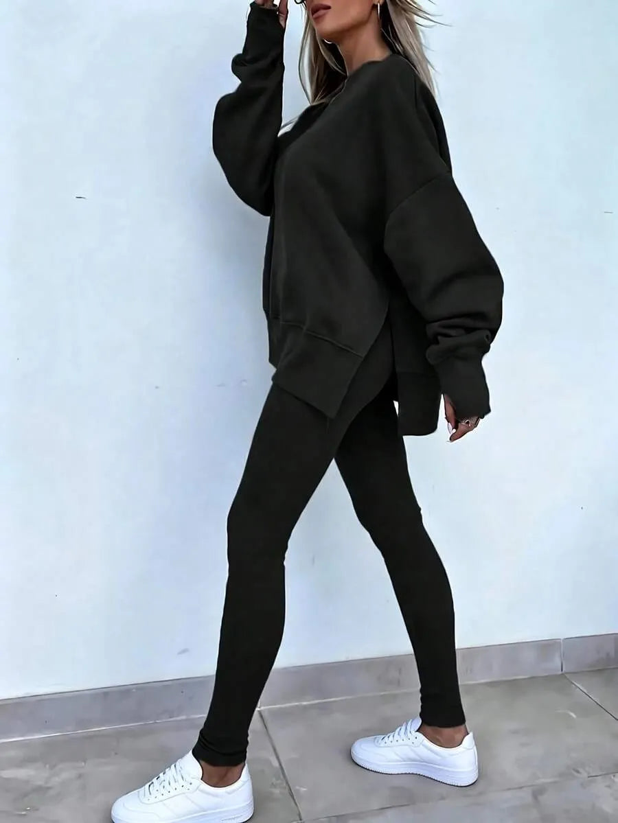 Women's Casual Drop Shoulder Sweatshirt Set