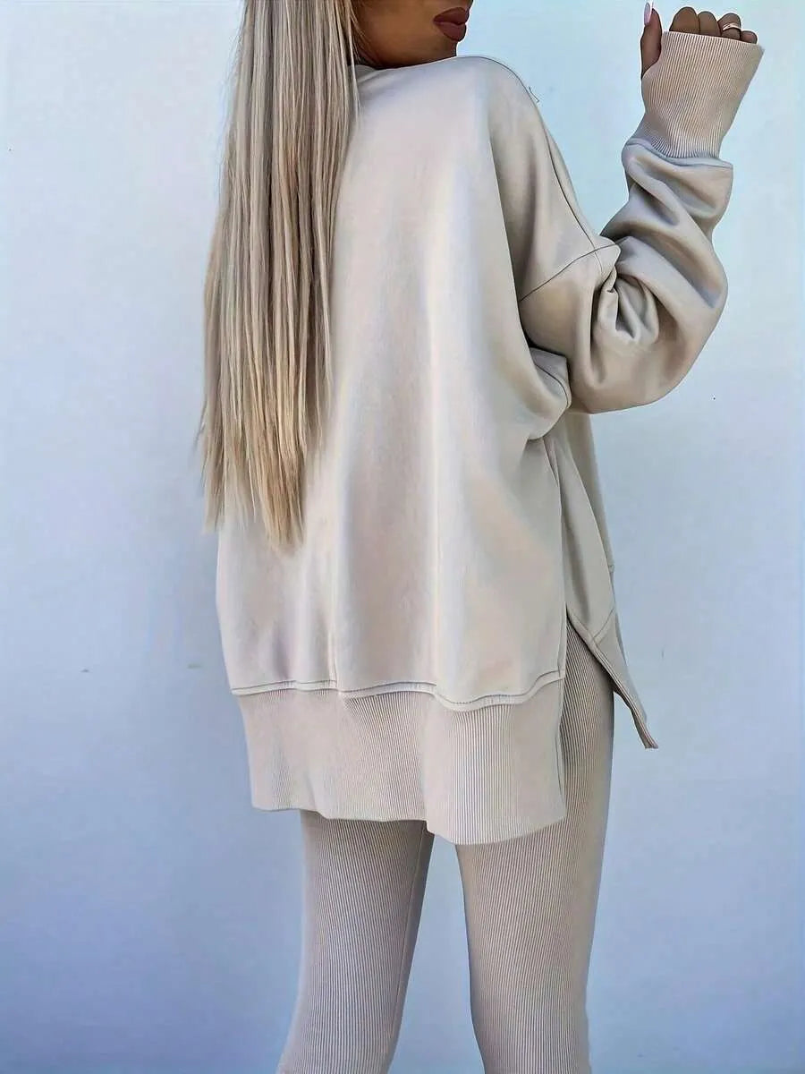 Women's Casual Drop Shoulder Sweatshirt Set