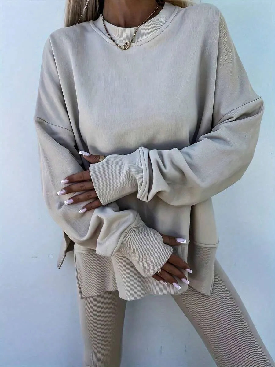 Women's Casual Drop Shoulder Sweatshirt Set