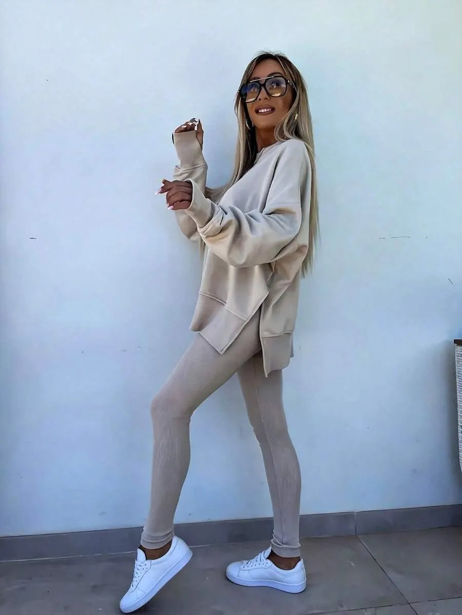 Women's Casual Drop Shoulder Sweatshirt Set