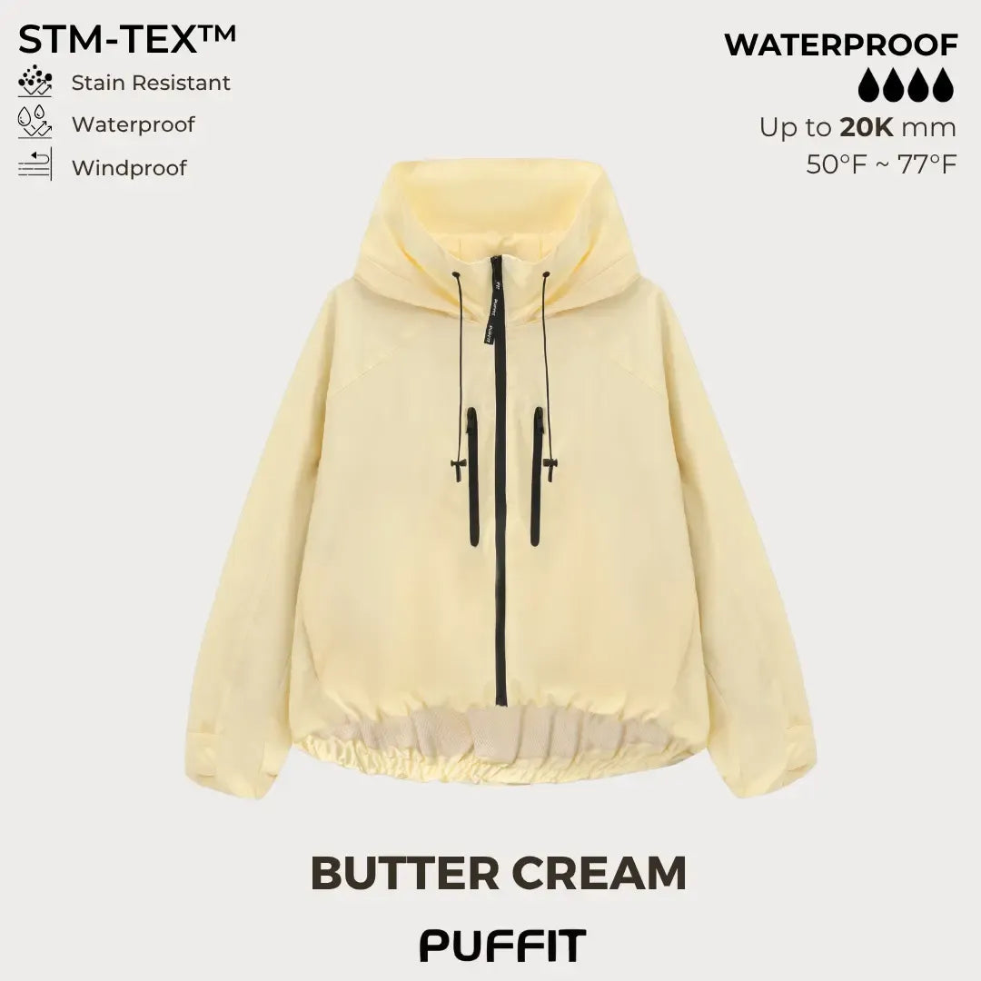 Short Oversized Rain Jacket With Bubble Hem,Loose Fit