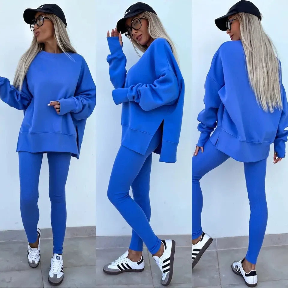 Women's Casual Drop Shoulder Sweatshirt Set