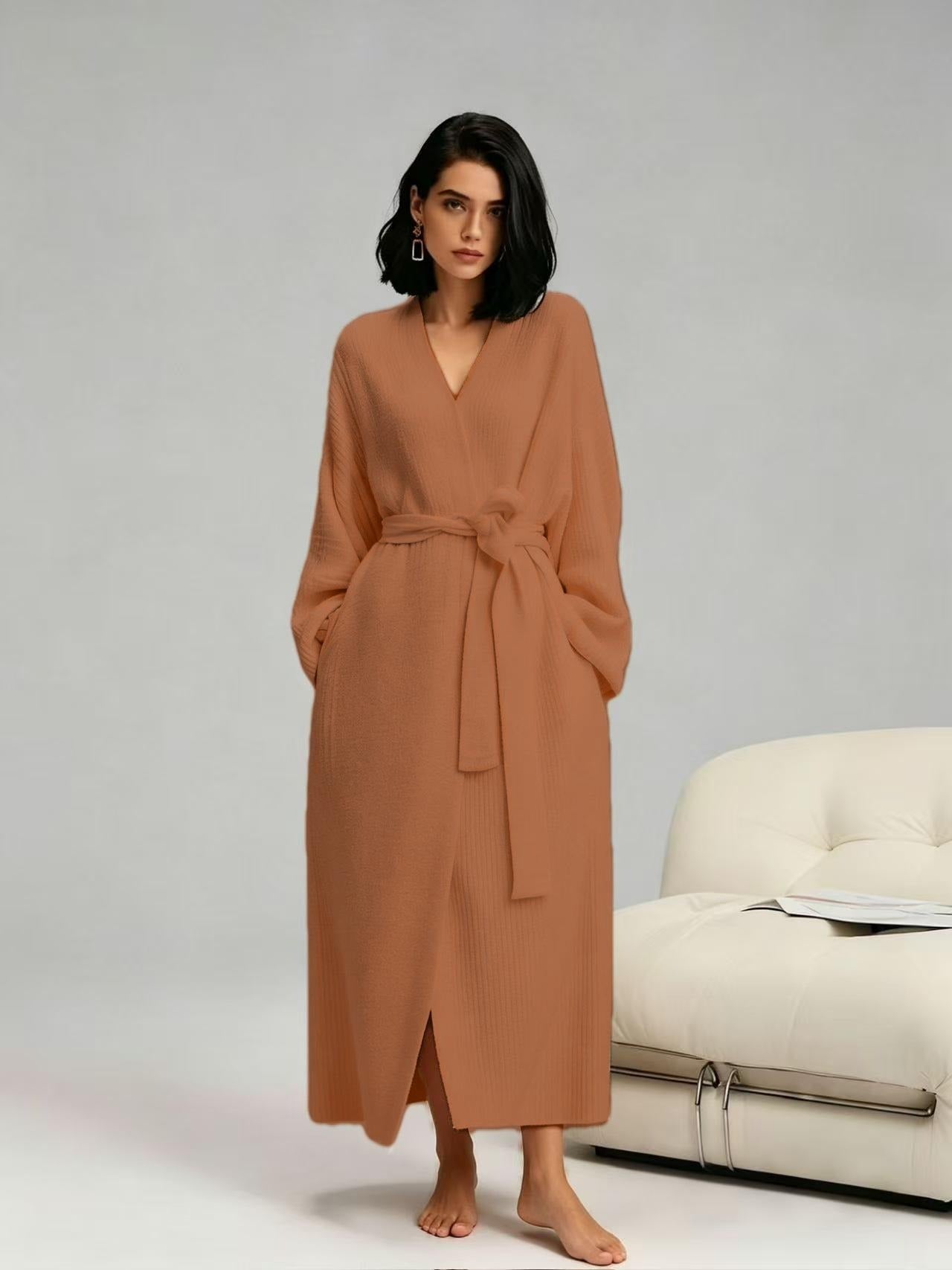 Women's Double-Sided Fleece Robe|Thickened Long Plush Casual Loungewear