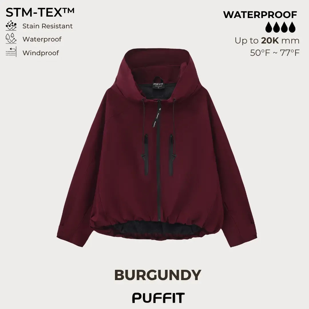 Short Oversized Rain Jacket With Bubble Hem,Loose Fit