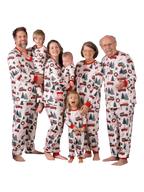 Superb white pajamas with Christmas trees red trucks motifs for all the family