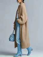 Women's Medium-Length Knit Coat, Fall Winter New Arrival, High-End Single Button Round Neck, Soft Comfortable Thickened, Elegant Casual Fashion