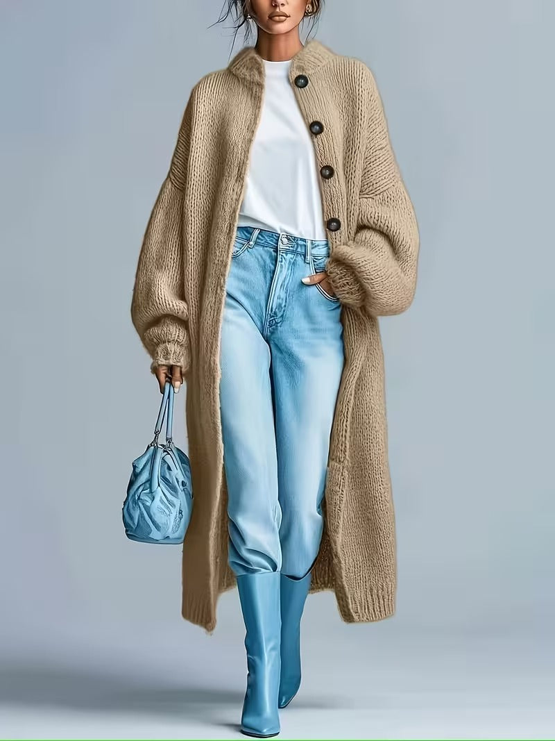 Women's Medium-Length Knit Coat, Fall Winter New Arrival, High-End Single Button Round Neck, Soft Comfortable Thickened, Elegant Casual Fashion