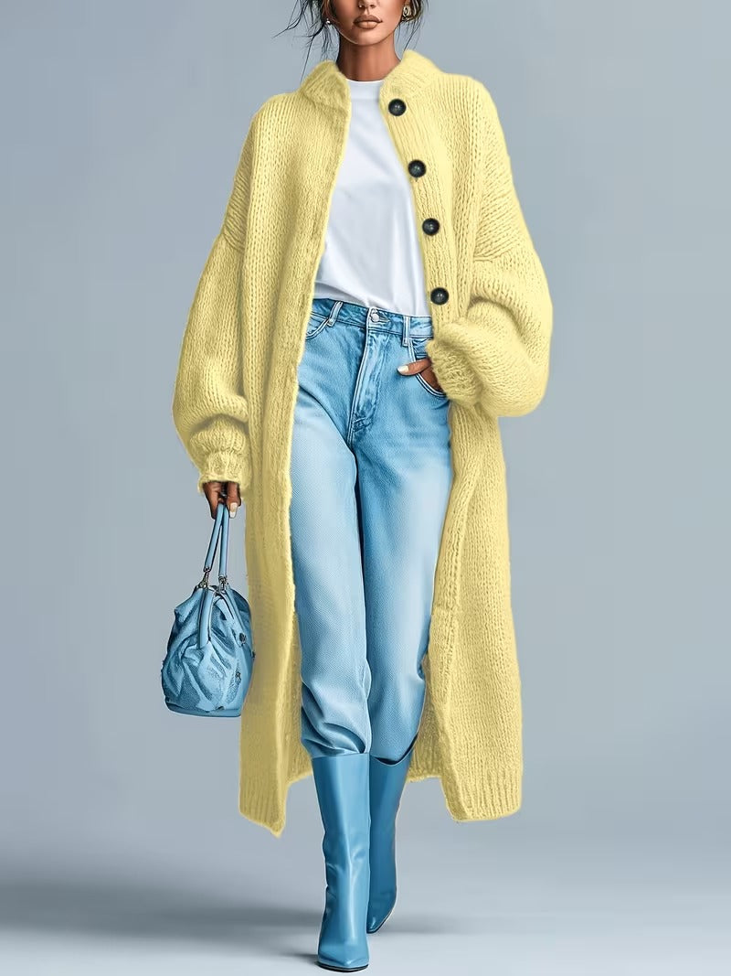 Women's Medium-Length Knit Coat, Fall Winter New Arrival, High-End Single Button Round Neck, Soft Comfortable Thickened, Elegant Casual Fashion