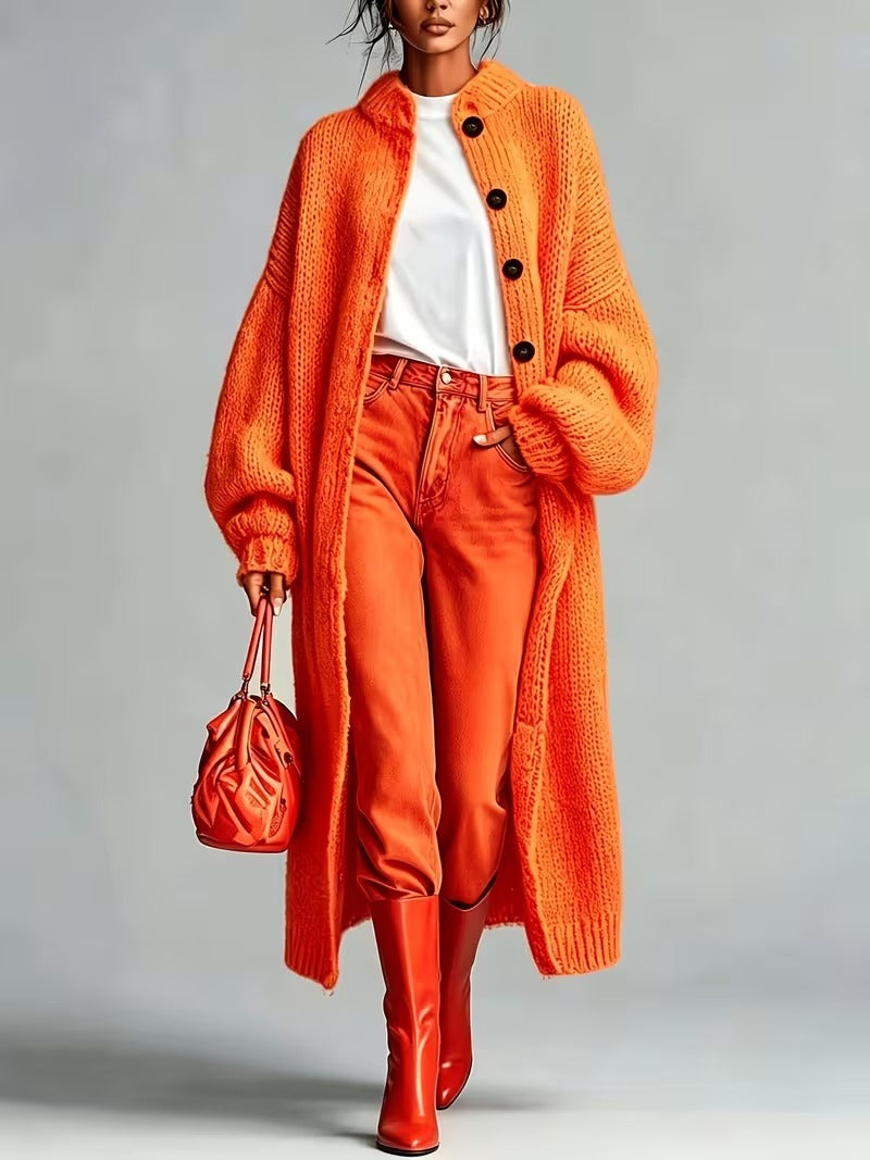Women's Medium-Length Knit Coat, Fall Winter New Arrival, High-End Single Button Round Neck, Soft Comfortable Thickened, Elegant Casual Fashion