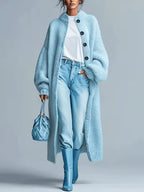 Women's Medium-Length Knit Coat, Fall Winter New Arrival, High-End Single Button Round Neck, Soft Comfortable Thickened, Elegant Casual Fashion