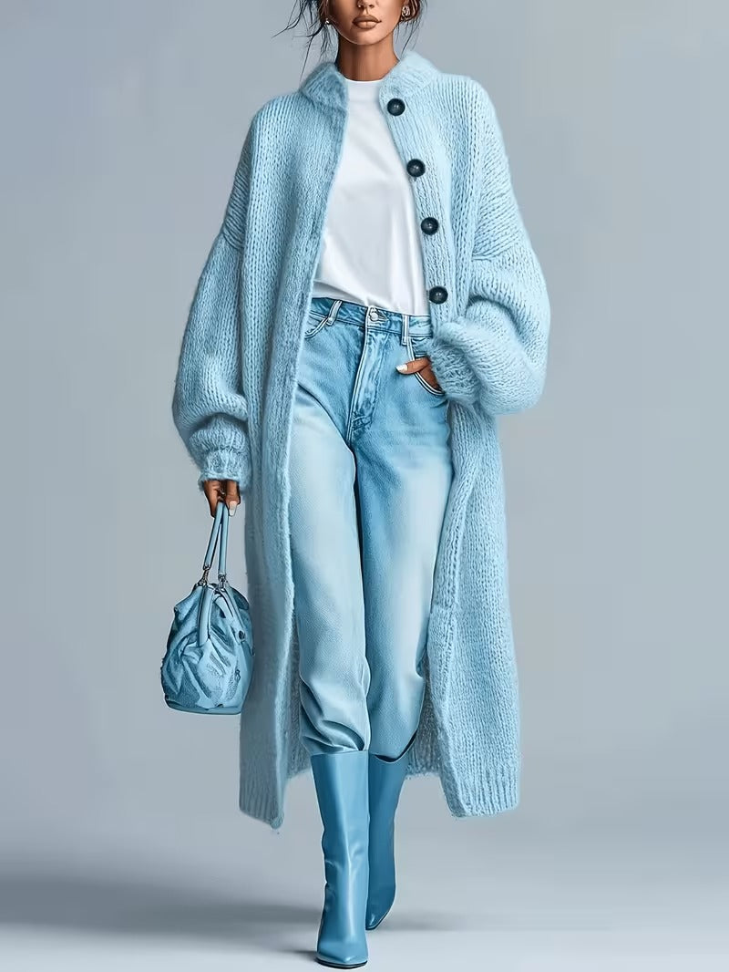 Women's Medium-Length Knit Coat, Fall Winter New Arrival, High-End Single Button Round Neck, Soft Comfortable Thickened, Elegant Casual Fashion