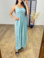 Jolie Elasticated Bust Button Detail Floral Print Dress