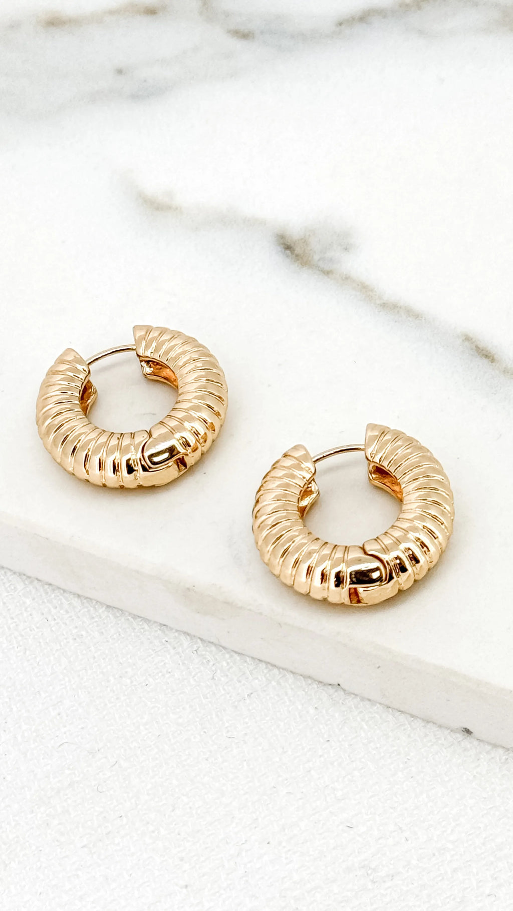 Gold Ribbed Chunky Hoops