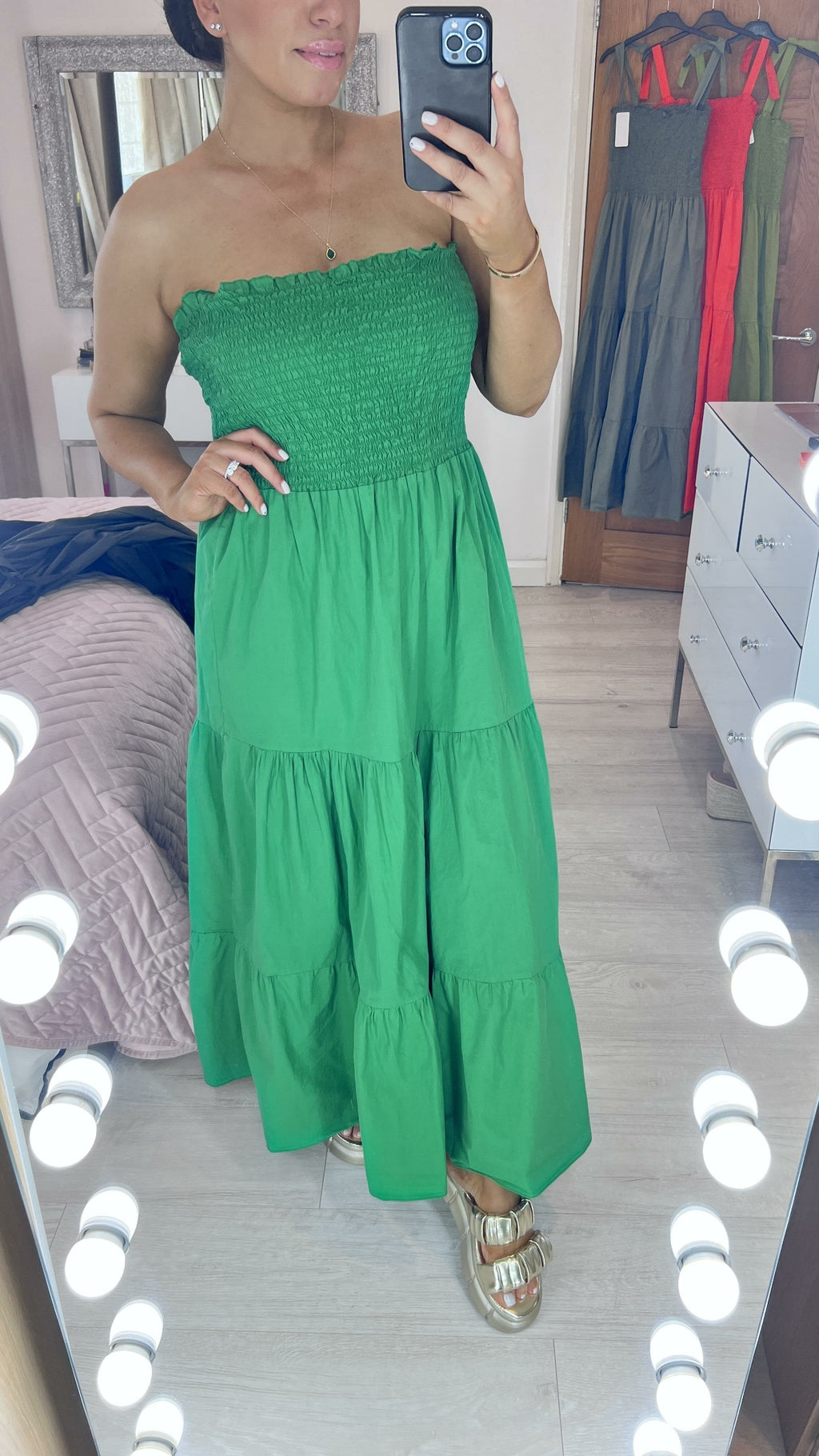 Leonardo Plain Shirred Tiered Hem Maxi Dress