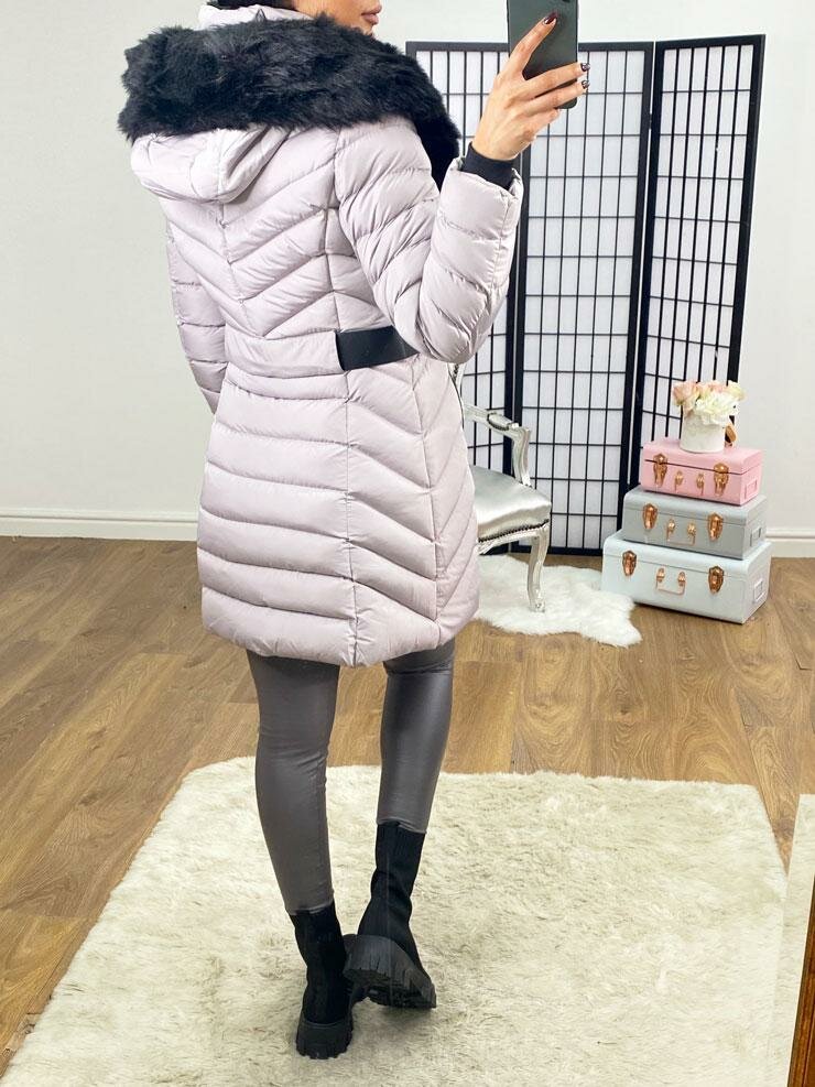 Lorna Grey Faux Fur Hooded Belt Coat