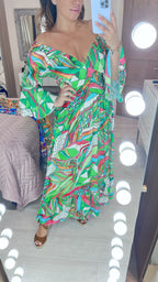 Monaco Abstract Print Ruffle Hem Maxi Dress