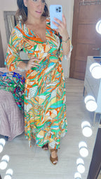 Monaco Abstract Print Ruffle Hem Maxi Dress