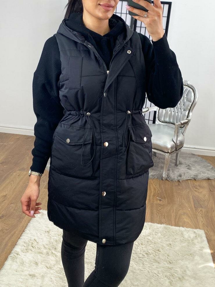 Rachel Padded Pocket Detailed Hooded Long Gilet